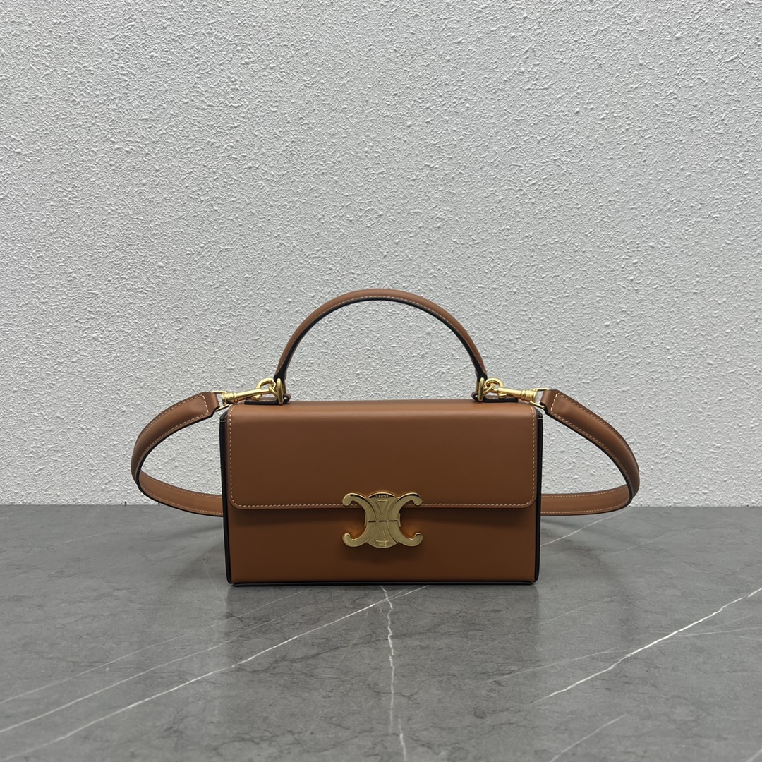 Celine Box Triomphe Shoulder Bag In Smooth Calfskin Tan 199992